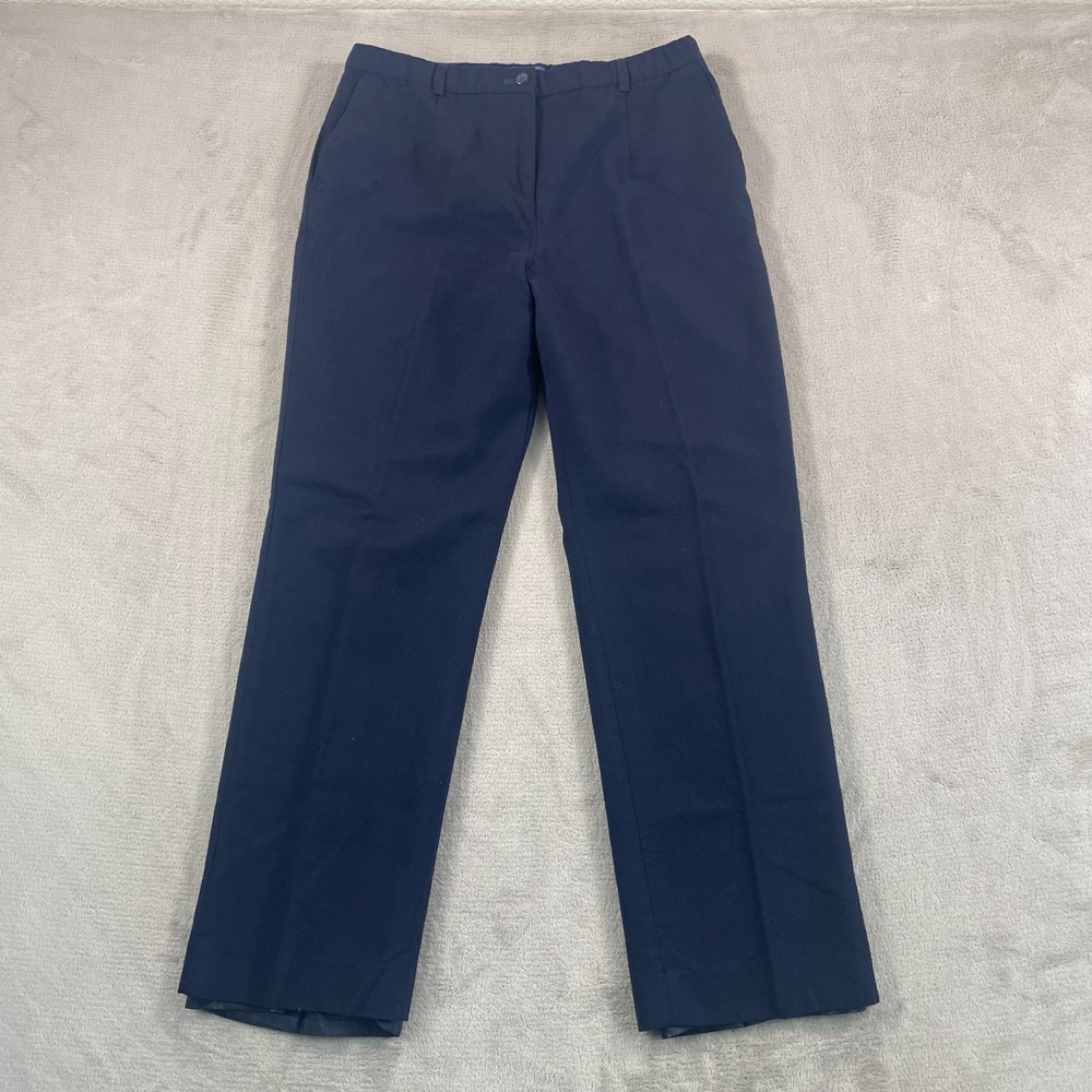 Vintage Pendleton Trouser Pants Women 12P‎ Petite Navy Blue 100% Virgin Wool